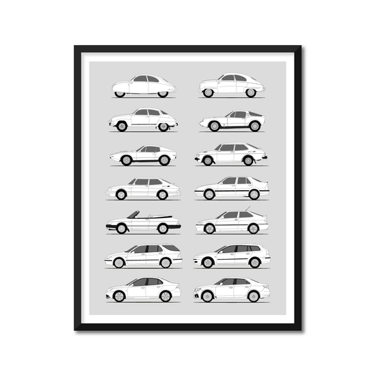 Saab History and Evolution Poster (Side Profile)
