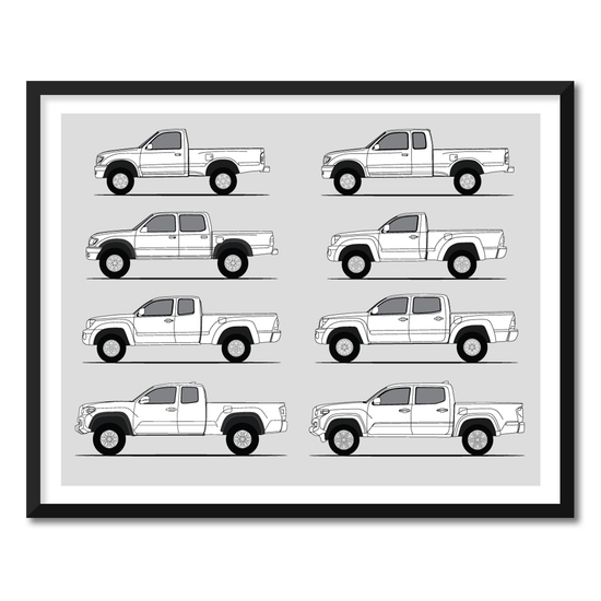 Toyota Tacoma Pickup Truck Generations (Side Profile) (Landscape)