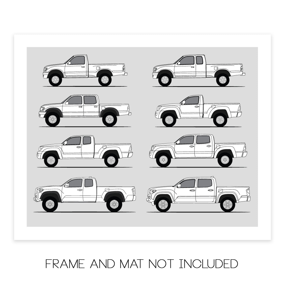 Toyota Tacoma Pickup Truck Generations (Side Profile) (Landscape)